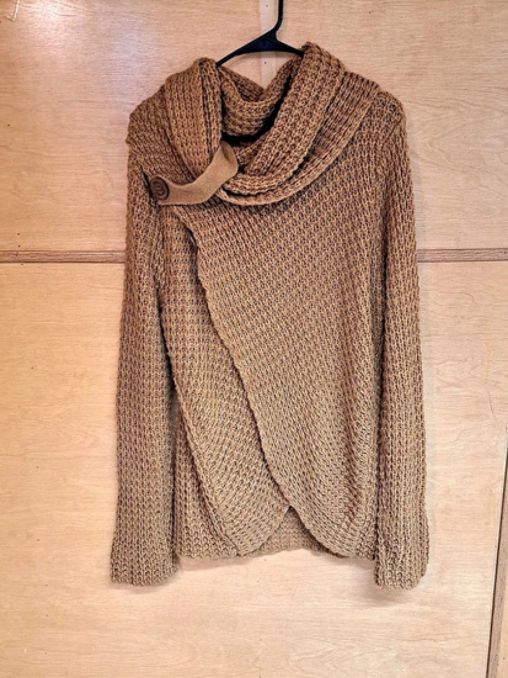 Zenana Womens Waffle Knit Cozy Brown Color Sweater Cowl Neck Size Large